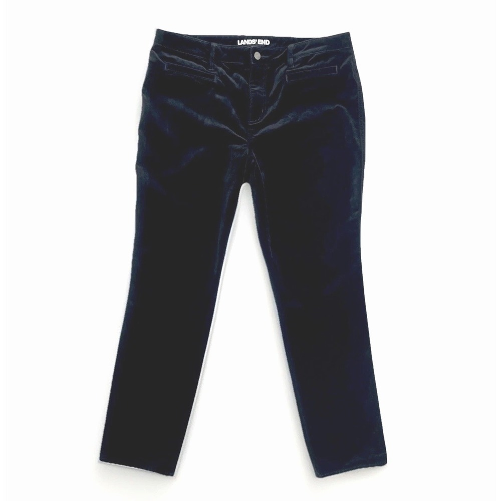 Lands’ End Velvet Pants Women's 16 Petite Black Mid Rise Slim